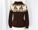 Size 6 Alpaca Cardigan - Chocolate Brown Luxury Knit Made in Bolivia - 1960s Button Front Sweater - Artisan Made Leather Buttons - Bust 34