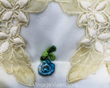 XS Fairytale White Dress - Fantasy Fairy Empire Evening Gown with Tea Lace & Blue Rosettes - Size 00 Handkerchief Hem Formal - Bust 30.5