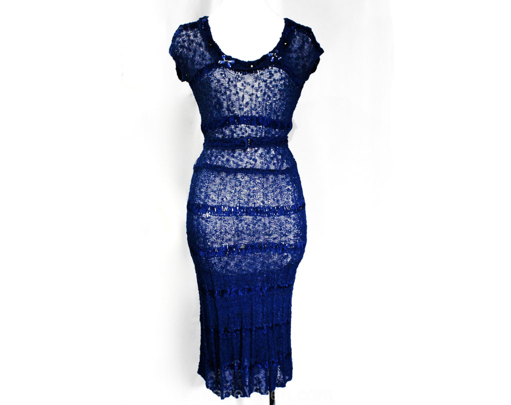 XS 1940s Cobalt Blue Dress - Gorgeous Sheer See-Through 40s 50s Rayon Vintage Vixen Clothing XS 1940s Cobalt Blue Dress - Gorgeous Sheer See-Through 40s 50s Rayon Vintage Vixen Clothing