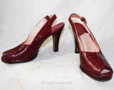 1940s Red Alligator Shoes High Heel Pump Reptile Peep Toe Size 7 Narrow