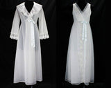 Size 8 Nightgown & Robe Set - Small Medium 1960s Peignoir Lingerie - Beautiful Pastel Daisy Embroidery - Summer Trousseau Nightie - Bust 35