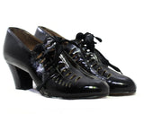 Size 6 Flapper Shoe - 1920s Black Glossy Leather Pumps with Cutwork - Teardrop Cutout Oxfords - Authentic 20s 30s Unworn NOS Deadstock