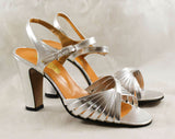 Size 5 Silver Shoes - Deco Style 70s Sandals - 5M Metallic 1970s Shoe - Deadstock - Summer Ankle Strap - Open Toes - 70's Deadstock