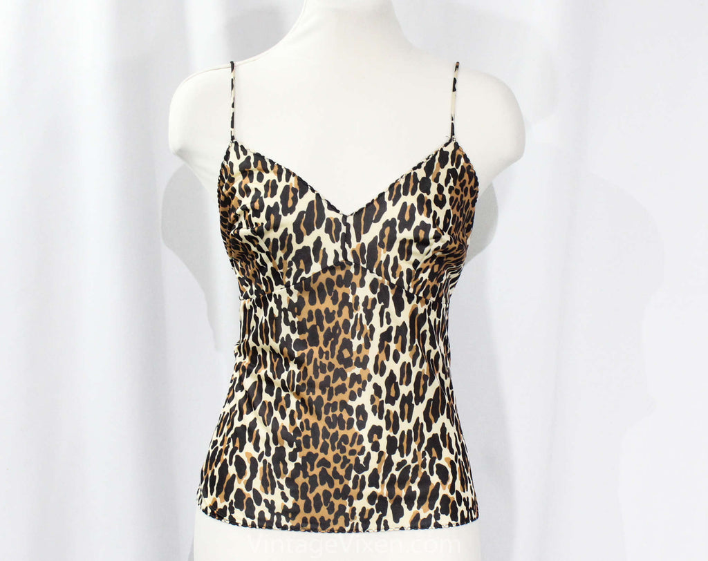 Large 1980s Leopard Print Camisole - Size 12 Negligee Style 80s Boudoir Chic - Pin Up Sexy Animal Print - Vanity Fair Label - Bust 37.5