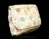 FINAL SALE 50s Asian Satin Brocade Handbag - 1950s 60s Formal Purse - Beige Neutral Red Teal Blue & Pink Silk Evening Bag - Flap Front