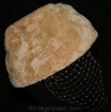 1960s Furry Taupe Toque Hat with Starburst Rhinestone Accent & Veil - Neutral Beige Fuzzy Felt - Fall - Autumn - 60s Glamour Millinery