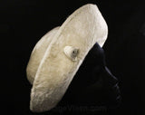 Chic 60s Ladies Hat - Pale Gray Furry Felt - Wide Upturned Brim - 1960s Bowl Hat with 20s Cloche Flapper Style & Grosgrain Ribbon Wedges