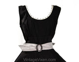 Size 8 1950s Sun Dress - Black Cotton Sleeveless Fit & Flare Peasant Frock - Button Accents - Gray Ivory Trim - Monochrome Pin Up - Waist 27