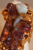 Huge 60s Statement Ring - Fab Artisan 1960s Rock Tumbler Ring with Amethyst & Moonstones - Size 7.5 - Purple - Artisan - NWT - 32102