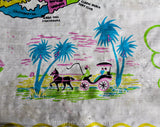 Bermuda Souvenir Scarf - 1950s 60s Tourist Novelty Print - Map of Tropical Islands - Sheer Pink Blue White Silk - Landmarks - Large Square