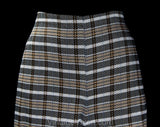 Size 10 1970s Polyester Pant - 70s Synthetic Knit Wide Leg Trouser - Beige Black White Gray Plaid Stripe - Classic Womens Lib Era - Waist 31