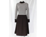 Size 10 Mod 1960s Brown Wool 3-Pc Suit - Medium Size Top Quality Cadillac Knits - Chocolate & White 60s Vest with Skirt and Pullover - NWT