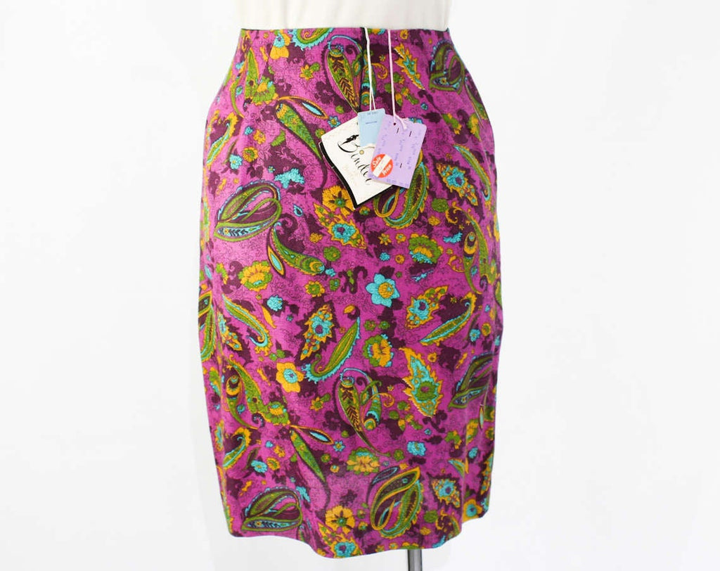 Size 00 Skirt - XXS 1960s Purple Paisley Summer Skirt - Linen Look Rayon - Preppy 60s Turquoise Blue - Olive Green - Mustard - Waist 22.5
