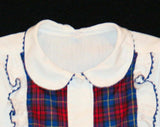 FINAL SALE Girls 1950s White Shirt - Size 3T - Blue & Red Plaid Trim - Short Sleeved 50s Girl's Top - Summer - Childrens - Rick Rack Ruffles
