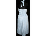 Size 6 Blue Striped 1950s Look Sun Dress - Halter Dress & Matching Scarf - Small - 80s Does 50s - Bust 34 - Mint Condition - 32481-1