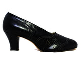 Size 6 1920s Shoes - Art Deco Black 20s 30s Pumps - Authentic Flapper Era Pierced Leather - Scalloped Top Stitching - Never Worn Deadstock