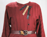 Medium 1930s Inspired Dress - Size 10 1980s Burgundy Office Dress with Snake Skin Trim - Maroon Wool from Italy - 30s Asymmetric - Bust 38