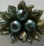 Dusky-Hued 1950s Blueberry Earrings - Dark Winter Blue Plastic 50s Cluster Style Button Earrings - Clip On - Sweet Novelty Fruit - 32942-1