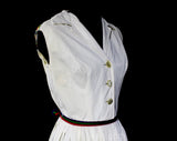 Size 6 Shirtwaist Dress with Rainbow Smocking - Cute 60s Sleeveless Summer Dress - Blouson Bodice & Pleated Skirt - Tie Belt - Waist 25.5