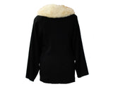 Size 18 Black Designer Coat With Fox Collar - 1980s 90s Winter Jacket by Bill Blass - Posh Genuine Golden Honey Fur - Large XL - Bust 48.5
