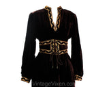 Size 8 Hippie Dress - Posh 1970s Designer Oscar de la Renta Chocolate Brown Velvet Gown - 70s Medieval Style Lace Up Belt - Waist 27