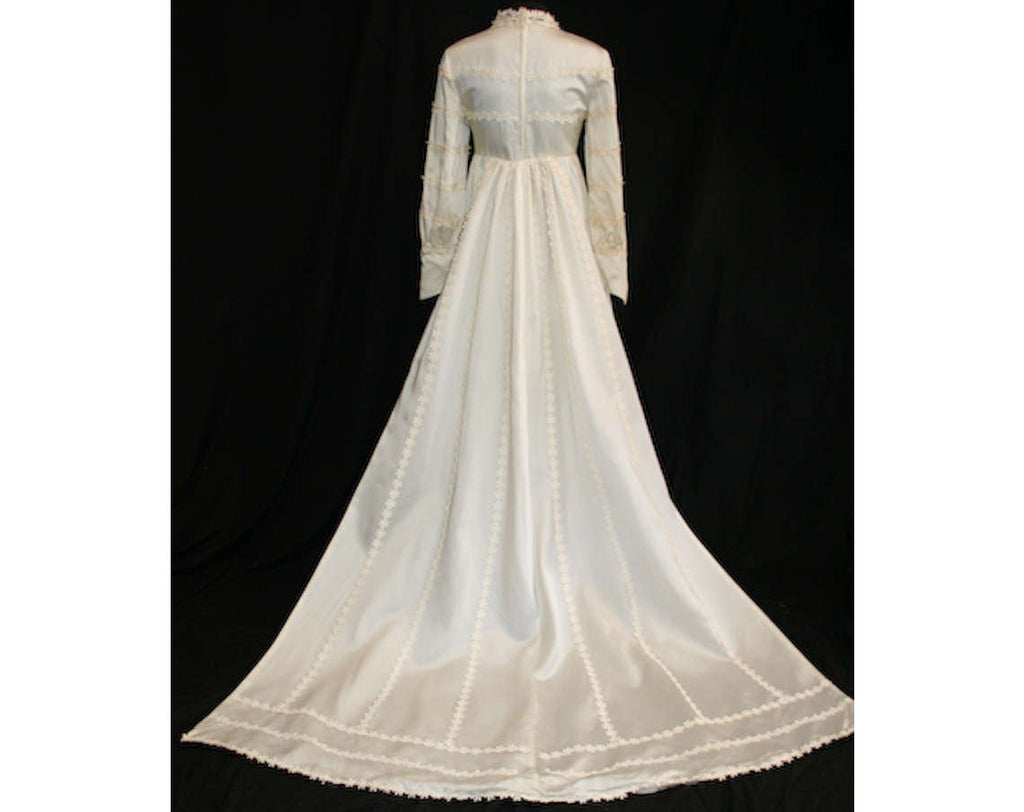 Size 10 Wedding Dress - Ivory Satin Empire Bridal Gown with Lace Garla Vintage Vixen Clothing Size 10 Wedding Dress - Ivory Satin Empire Bridal Gown with Lace Garla Vintage Vixen Clothing