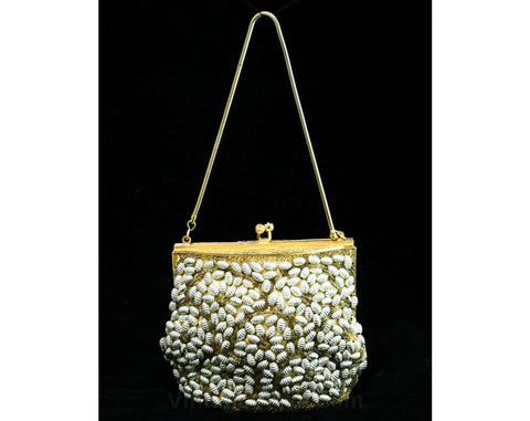 Glamour Girl 50s Purse - Bee Hive Shaped Beads - Metal Beadwork - Scallops - Hand Beaded - 1950s Formal Gold Handbag - Evening Glam - 42715
