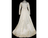 Size 8 Wedding Dress - Jane Austen Style 1960s Satin Bridal Gown - Pearls & Lace - Priscilla of Boston - Size Small - Bust 34.5 - 32790-1