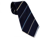1980s Christian Dior Striped Tie - Navy 80s Designer Necktie - Dark Blue & Khaki Tan Diagonal Silk Stripes - Paris New York - Logo Lining