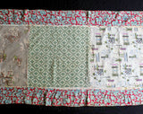 1950s Quirky Quilt - Novelty Print Cotton Couch Throw Blanket - Mid Century Scenes - 50s Newsprint - Fruits & Veggies - Old Barkcloth