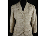 Size 4 1950s Smartly Tailored Nubby Linen Suit - Neutral Beige Fitted Suit Jacket & Skirt - Late 50s Early 60s - Waist 25 - 35448-1