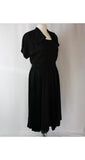 Size 12 Satin Doll 1940s Black Crepe & Satin Evening Dress - Large - Old Hollywood Style - Wartime Era - Bust 42 -Waist 30 - 36586-1
