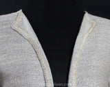 Size 6 St John Cardigan - Designer 70s Suit Separates - Oatmeal Textured Wool Knit Natural Cream Crochet Trim - Open Front Sweater - Bust 34