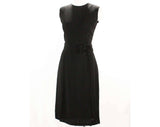 Size 6 Little Black Dress - Late 1950s 1960s Black Crepe Dress - Sleeveless Tailored Chic with Bow Accents & Minimalist Peplum - 49737