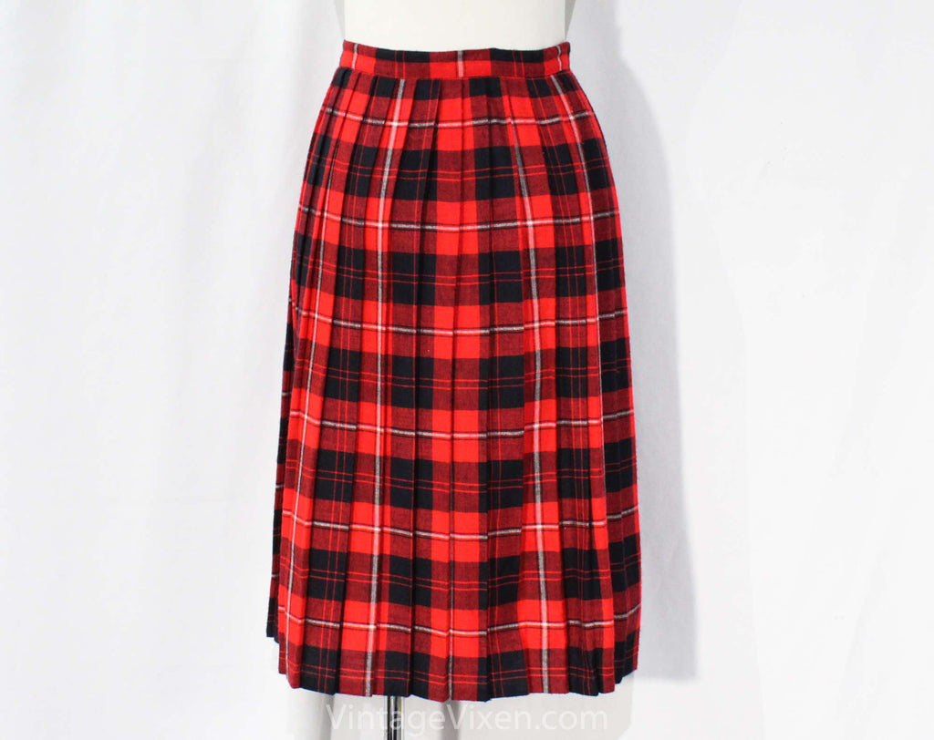Size Red Skirt 50s Pleated Tartan Windowpane Winter Plaid