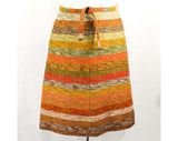 Size 8 Boho Dress Set - Terrific Artisan Chic Hippie Vest & Casual Wrap Skirt - Rustic 60s 70s Boucle Wool Stripe - Red Orange Avocado Green