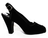 Size 6 1930s Black Shoes - Unworn Suede Peep Toe Pumps with Top Stitching - Beautiful Authentic 30s 40s High Heels - Chic NOS Deadstock
