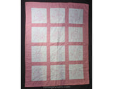 As Is Pink 1940s Childs Quilt - Hand-Sewn & Hand-Embroidered Baby Coverlet - Adorable Kewpie Embroidered Scenes - Large Size 33 x 43 Inches