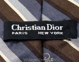1980s Christian Dior Striped Tie - Classic Gray Brown & Ivory 80s Designer Necktie - Diagonal Satin Stripes - Paris New York - Logo Lining