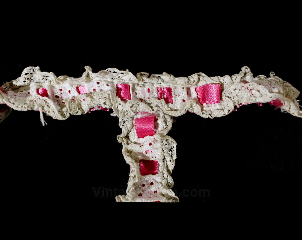 1960s Pink Garter Belt with White Eyelet Lace - Burlesque Showgirl - 6 Vintage Vixen Clothing 1960s Pink Garter Belt with White Eyelet Lace - Burlesque Showgirl - 6 Vintage Vixen Clothing