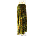 Size 10 Velvet Evening Skirt with Gold Lame' Waistband - Gorgeous 60s 70s Moss Green & Burnt Orange Watercolor Panne - Medium Waist 28