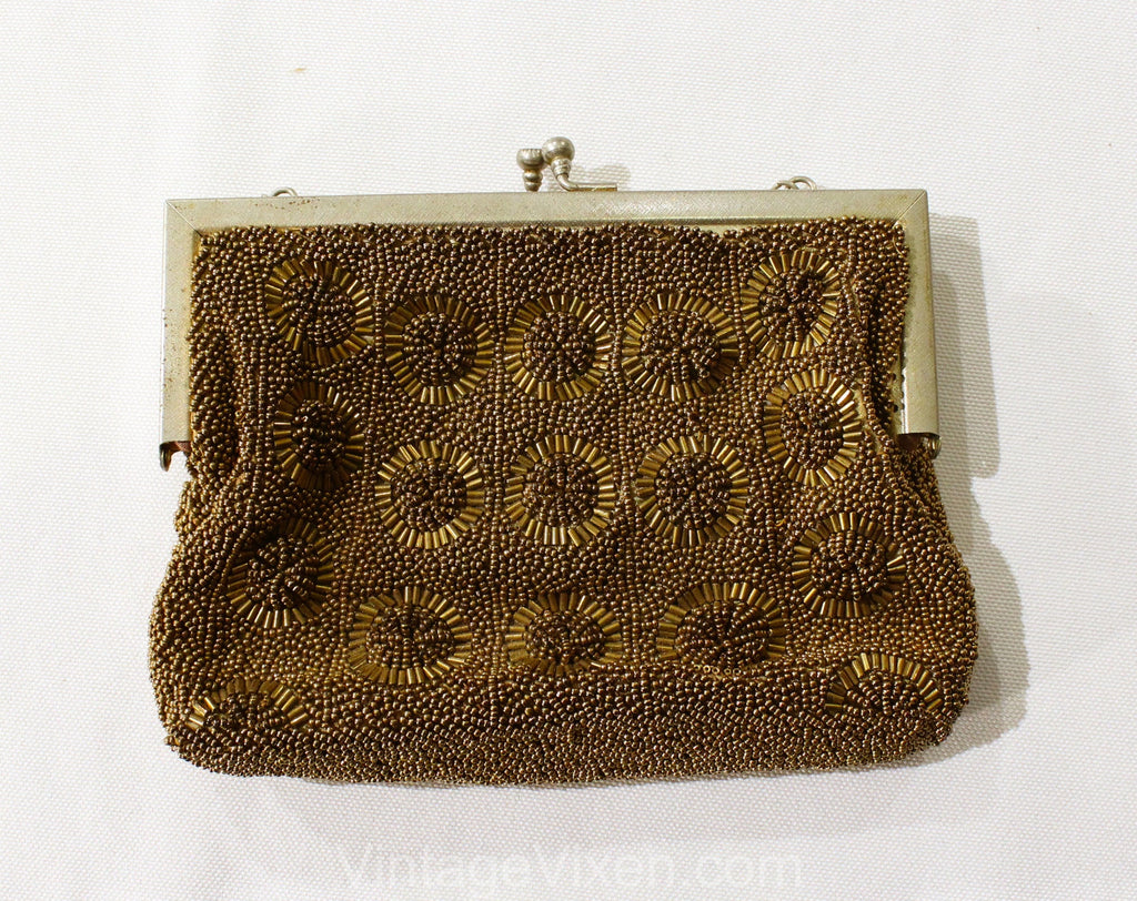 1930s Evening Bag - Four Pointed Stars - Gold Copper & Black