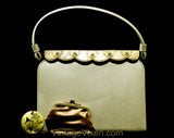Posh 1950s Neutral Purse with Gorgeous Metalwork - Faux Reptile 50s Handbag by After Five with Original Tag - Coin Purse - Mid Century Chic