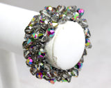1950s Expansion Bracelet & Clip Earrings - Iridescent Faceted Mercury Silver Glass - Sophisticated Glam Movie Star Look - 50s 60s Glamour