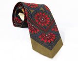 50s Men's Passionflower Tie - 1950s Red Tropical Floral Mens Necktie - Men's Mid Century Haberdashery - Passion Flower - Wicks & Greenman