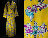 Size 10 1940s Novelty Print Hollywood Robe - Estate of Starlet Gladys Glad - Ziegfeld Follies Girl - 40s Russian Dancers Silk - Bust 39
