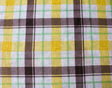 1960s Plaid Fabric - 4 Yards x 44 Inches Wide - 60s Cotton Blend Broadcloth - Yellow Brown Lime Green White Yardage - Wamsutta Spring