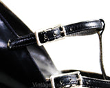 Size 6 1940s Shoes with Cage Design - Navy Blue Leather Peep Toe Pumps - Sexy 40s High Heels - NOS Deadstock Strappy Shoe - 6N Narrow