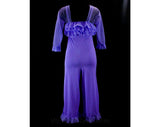 XXS 60s Lounge Outfit - Size less than 000 - Purple Tricot & Ruffles - Cha Cha - Sexy - One Piece - Hostess Pant Outfit - Bust 30 - 42329
