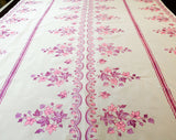 1960s Kitchen Curtain Fabric - Pink & Purple Leaves - 2 Yards x 44.5" Wide - 60s Sheer White Nylon 1960s Housewife Yardage - Scallop Border
